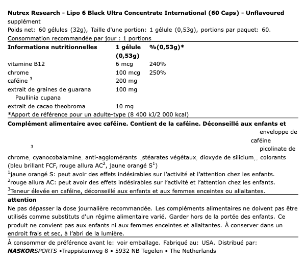 Lipo 6 Black Ultra Concentrate International (60 Caps) - Nutrex Research | NutriHeart