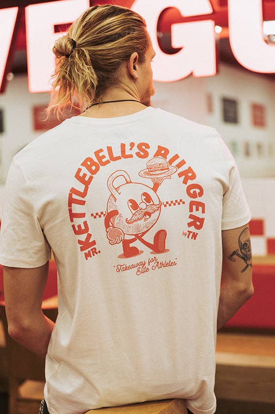 T-shirt Burger de Mr. Kettlebell - Blanc vintage