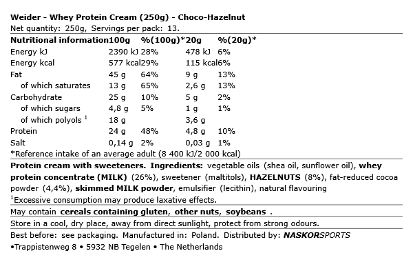 Pâte à Tartiner Choco Hazelnut Protéinée - Weider | NutriHeart - NutriHeart