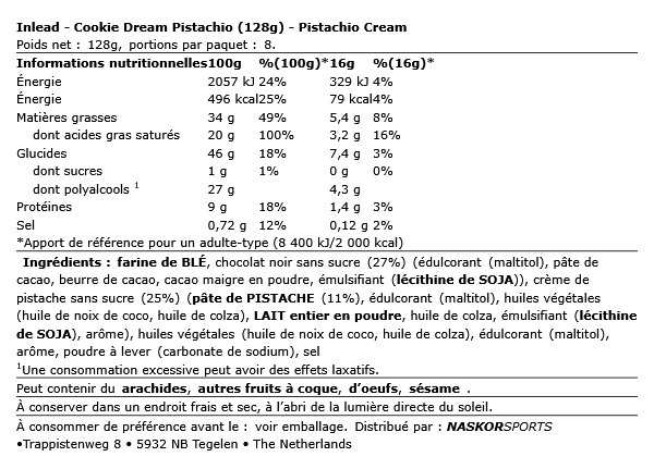 Cookie Dream Pistachio (128g) - Inlead | NutriHeart (Copie)