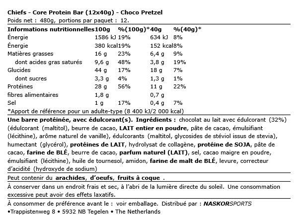 Protein Bar Core 40g - Chiefs | NutriHeart - NutriHeart