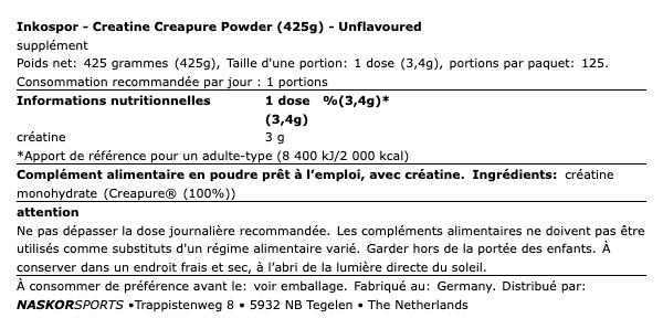 Creatine Creapure Powder (425g) - Inkospor | NutriHeart