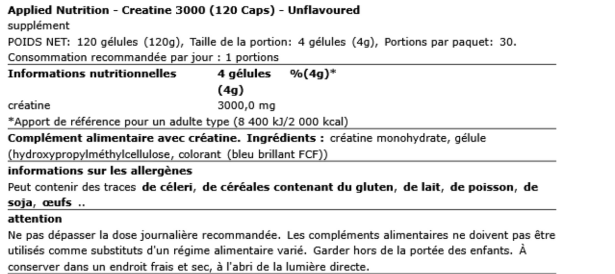 Creatine 3000 (120 caps) - Applied Nutrition | NutriHeart