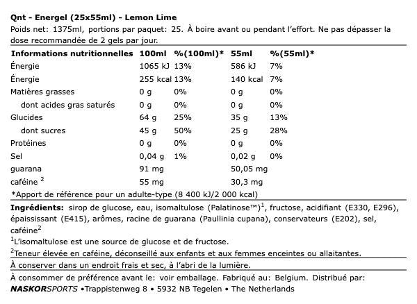 Energel Lemon Lime 55mL - QNT | NutriHeart
