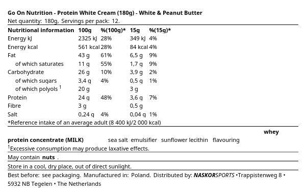 Pâte à tartiner White Cream & Peanut Butter 180g - Go On | NutriHeroes