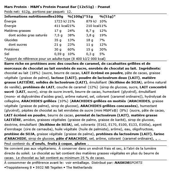 Barre Protéinée Peanut  51g - M&M's| NutriHeart - NutriHeart