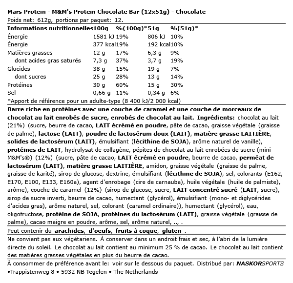 Barre Protéinée Chocolat 51g - M&M's| NutriHeart