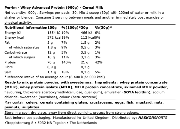 Whey Advanced Protein (900g) - Per4m | NutriHeart