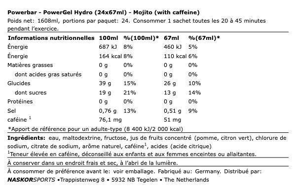 PowerGel Hydro Mojito 67ml - Powerbar | NutriHeart