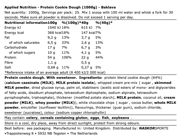 Protein Cookie Dough 1Kg - Applied Nutrition | NutriHeart