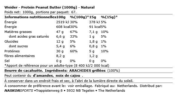 Protein Peanut Butter (1000g) -  Weider | NutriHeart