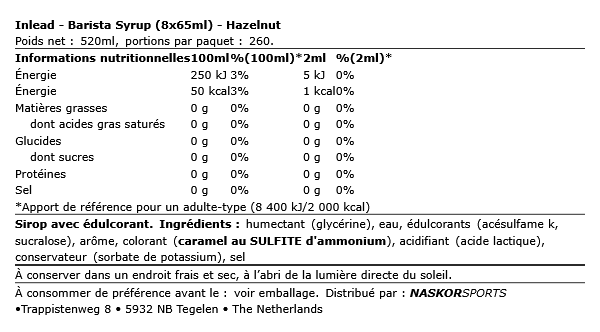 Barista Syrup 65mL - Inlead | NutriHeart