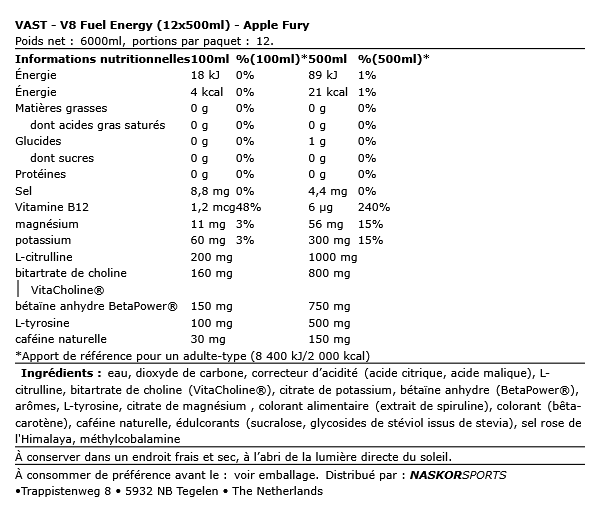 V8 Fuel Energy 500mL - Vast | NutriHeart