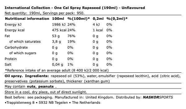 One Cal Spray Rapeseed 190mL - International Collection | NutriHeart