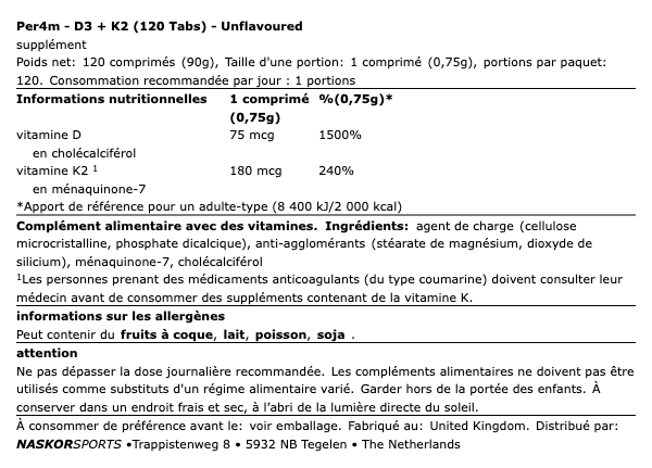 Vitamine D3 + K2 (120 Caps) - Per4m | NutriHeart